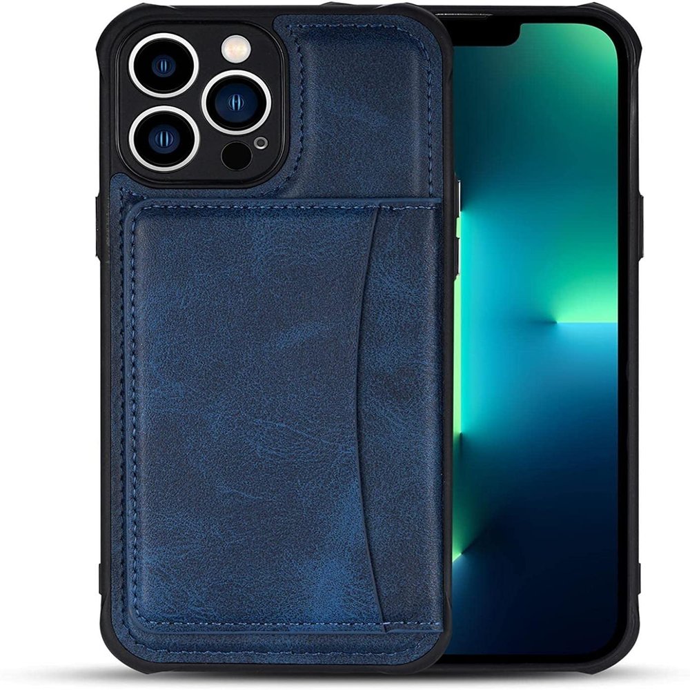 BRART Wallet Case for iPhone 13 Pro Max/13 Pro/13 with Credit Card Holder, Premium Leather Magnetic Clasp Kickstand Shockproof Back Cover (Color : Blue, Size : 13 Pro Max 6.7")