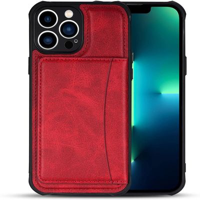 BRART Wallet Case for iPhone 13 Pro Max/13 Pro/13 with Credit Card Holder, Premium Leather Magnetic Clasp Kickstand Shockproof Back Cover (Color : Red, Size : 13 6.1")