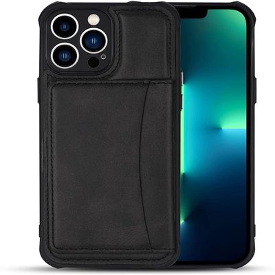 BRART Wallet Case for iPhone 13 Pro Max/13 Pro/13 with Credit Card Holder, Premium Leather Magnetic Clasp Kickstand Shockproof Back Cover (Color : Black, Size : 13 6.1")