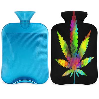 Leaves Colorful Hot Water Bottle with Fluffy Cover 2L Large Capacity Leaves Bottle Water Bag for Cosy Nights Relief Pain Back Neck and Shoulders