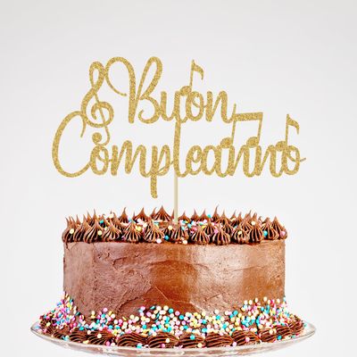 Acexylmy Glitter Buon Compleanno Cake Topper - Italian Happy Birthday Cake Topper, Music Birthday Cake Pick Decorations, Gold