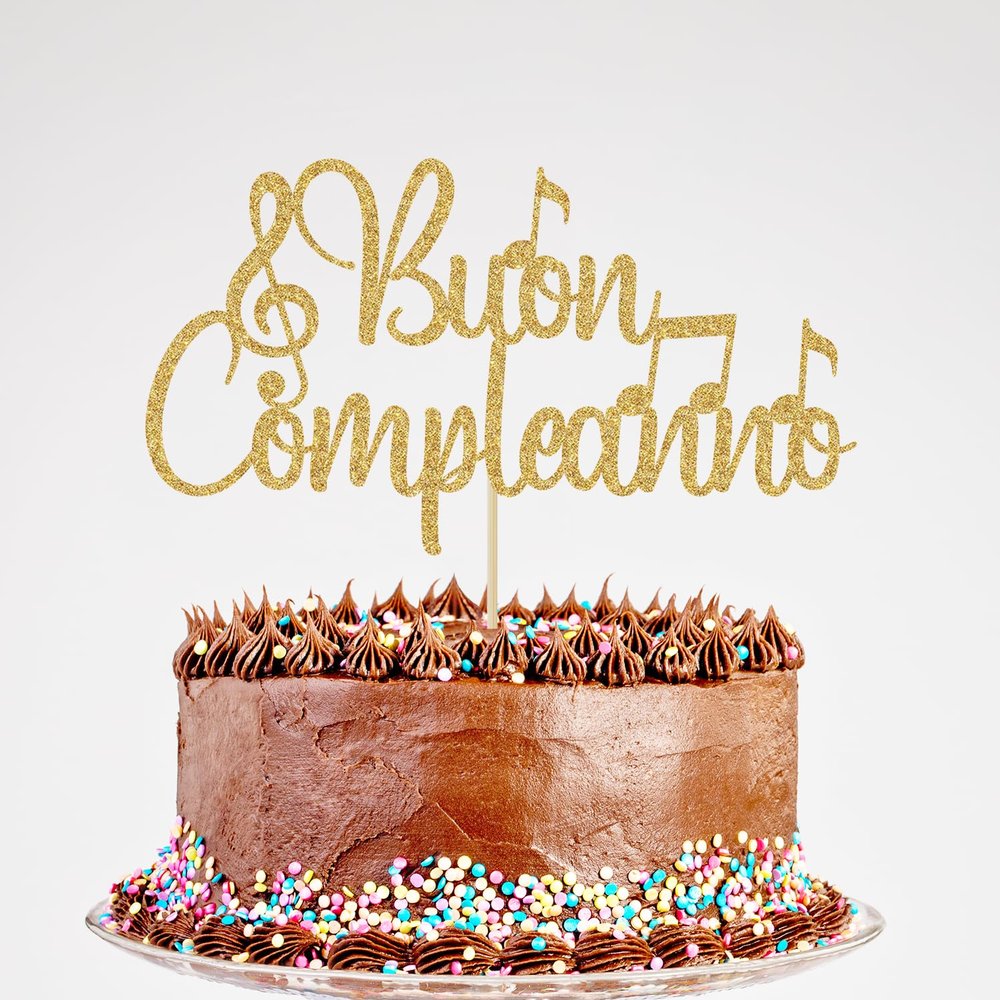 Acexylmy Glitter Buon Compleanno Cake Topper - Italian Happy Birthday Cake Topper, Music Birthday Cake Pick Decorations, Gold