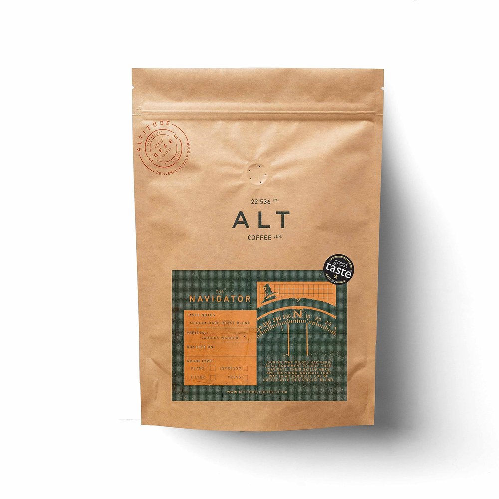 Altitude Coffee London - The Navigator Specialty Coffee Blend, Dark Chocolate/Cherry, Medium/Dark Roast, Whole Beans (250g)