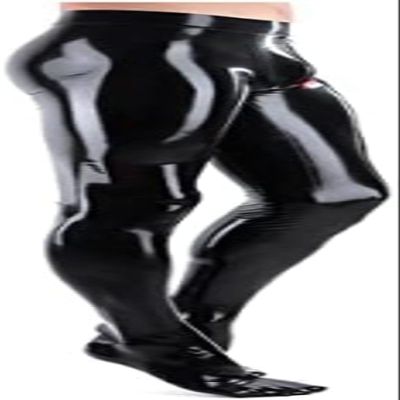 IDOBLO Black Men Latex Trouser Pants Legging 3D Crotch With Two-Way Crotch Zip,Red,XS