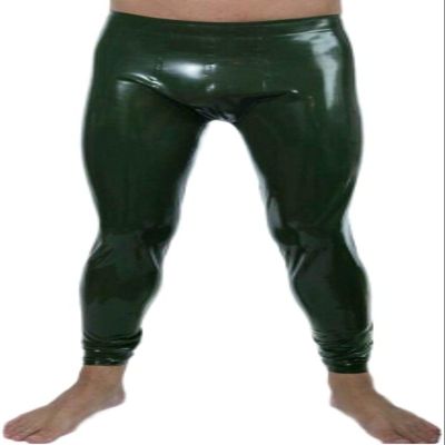 IDOBLO Mens Latex Legging Fetish Rubber Long Pants Customize,Men's Green,XXL