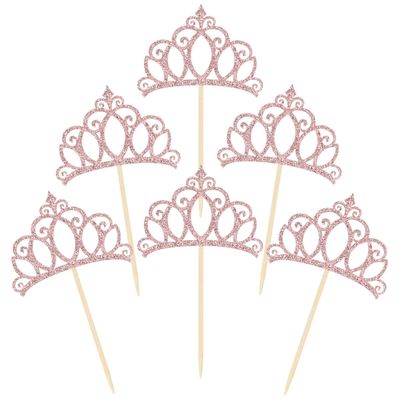 Donoter 48 Pieces Rose Gold Glitter Princess Crown Cupcake Toppers Picks for Birthday Baby Shower Party Cake Decorations