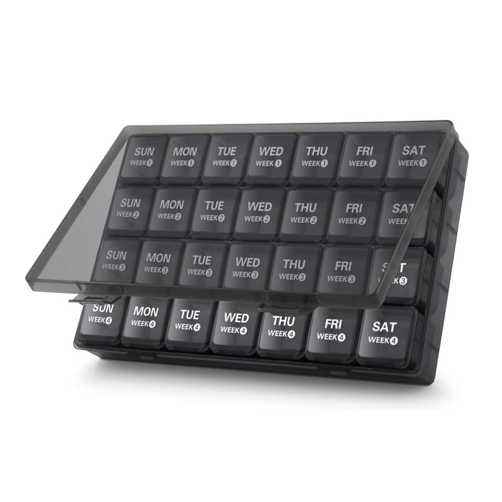 Monthly Pill Organizer,28-Day Pill Box, Organized by Week, with Dust-Proof Container for Vitamins, Supplements, and Fish Oils  Ideal for Travel