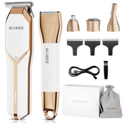 BLIBEE Hair Clippers & Bikini Trimmer for Women - 4-in-1 Wet/Dry Electric Shaver, Cordless and Waterproof, for Painless Hair Removal and Trimming on Face, Body, Pubic Hair, Legs, and Underarms (White)