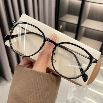 NOVESIXTDAT Retro Oval Blue Light Blocking Large Eyewear Computer Readers Vintage Reading Glasses Anti Glare Flat Light Mirror (Color : Black-Silver, Size : +300)