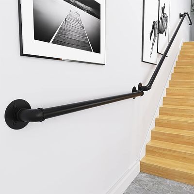 LWX handrails for Stairs Stair Handrails Wall Mounted Anti Skid Grab Bars for Indoor Outdoor Stairs Black Metal Pipe Hand Railings Wall Mount Handrail for Elderly (Size : 2.2M(2 Sections))
