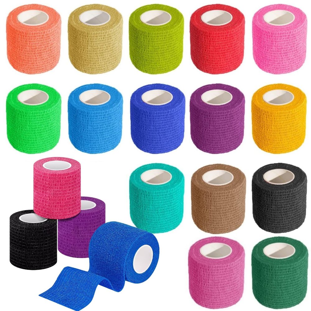 15 Rolls Self Adhesive Bandage | Pet Vet Wrap for Dogs | Cohesive Bandage for Ankle Sprains, Wrist Support | Sports Tape for Football, Badminton Racket Grip | 5cm x 4.5m(2" x 177")