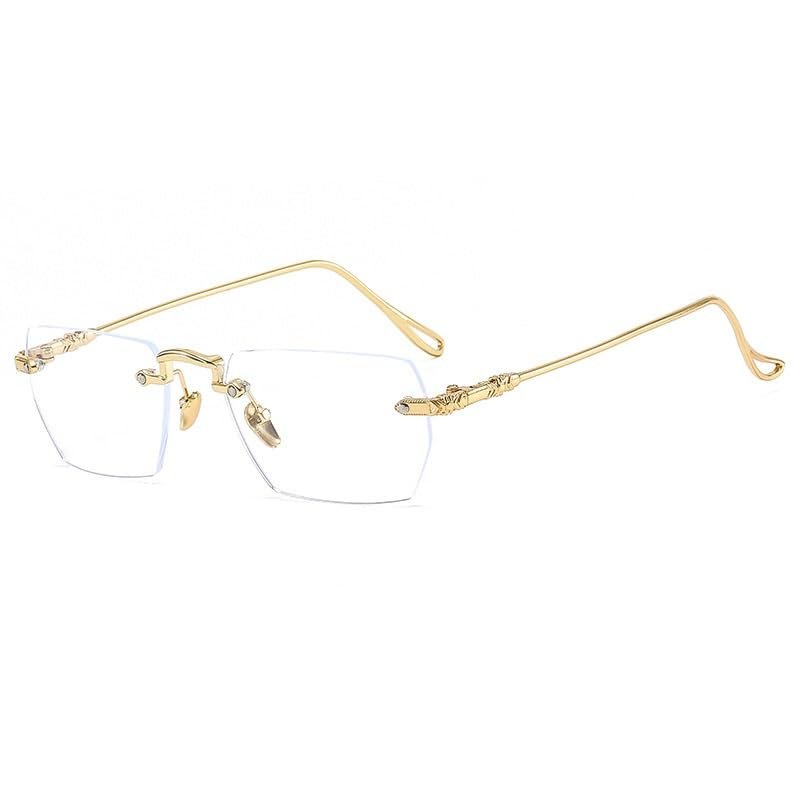 NOVESIXTDAT Anti Eyestrain Presbyopic Glasses Computer Readers Blue Light Blocking Reading Glasses Rimless Flat Light Mirror (Color : Golden, Size : +250)