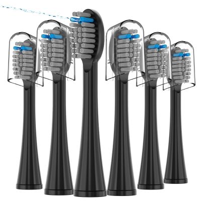 6 Pack Replacement Flossing Toothbrush Heads for Waterpik Sonic Fusion - Compatible with SF-01/SF-02/SF-03/SF-04 - Black with Caps