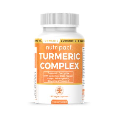 Nutripact Turmeric Extract Complex 10,000mg with Curcumin, Black Pepper, Ginger, Ashwagandha, Boswellia & Vitamin C High Strength Tumeric Supplement (not Tablets) 95% Curcuminoids - 60 Vegan Capsules