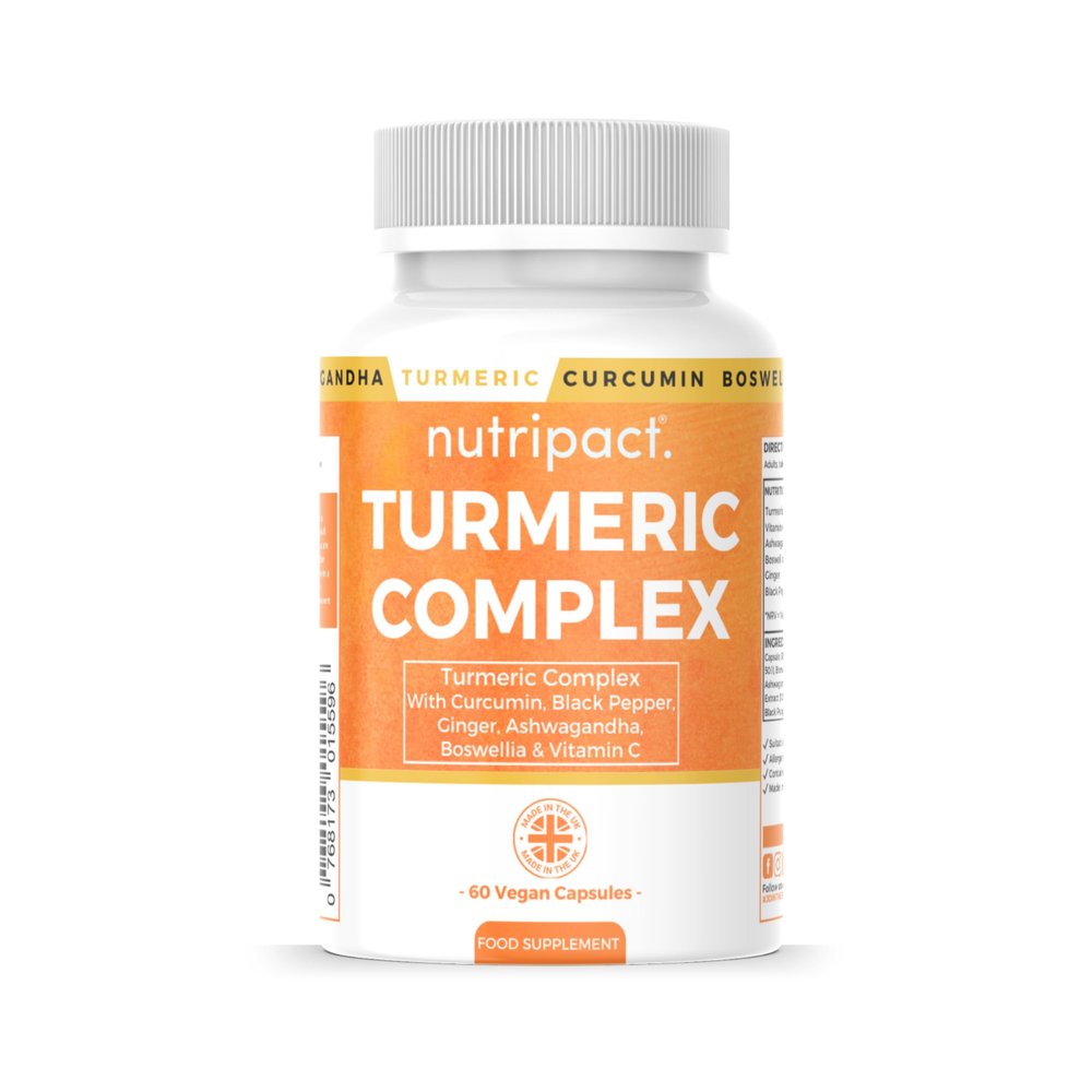 Nutripact Turmeric Extract Complex 10,000mg with Curcumin, Black Pepper, Ginger, Ashwagandha, Boswellia & Vitamin C High Strength Tumeric Supplement (not Tablets) 95% Curcuminoids - 60 Vegan Capsules