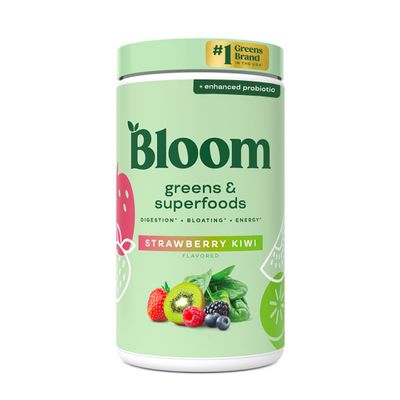 Bloom Super Greens Powder Strawberry Kiwi (60 Servings) Blends Probiotics, Enzymes, Spirulina, and Chlorella to Support Womens Gut Health, Relieve Bloating, and Aid Digestion Naturally
