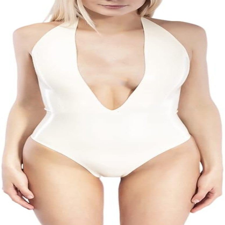 Latex Catsuit Swimsuit No Zip Summer Rubber Body Suit Bodysuit,Gray,L