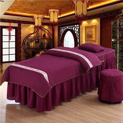 4 Piece Set Massage Table Sheet Set, Massage Bed Covers, Cotton Massage Table Linens, European Quilted Design Massage Bedspread (Deep Purple 70x190cm)