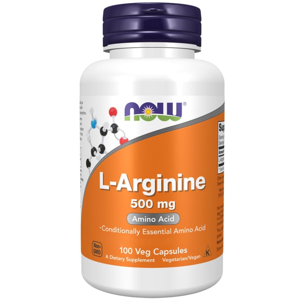 Now Foods, L-Arginine, 500mg, 100 Vegan Capsules, Amino Acid, Vegetarian, Gluten Free, Soy Free, GMO Free