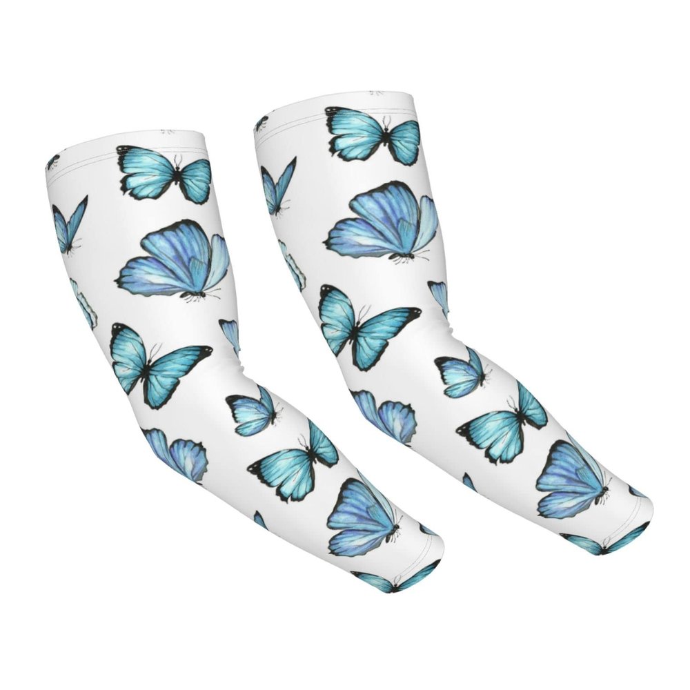 Ahdyr Cute Blue Butterfly Arm Sleeve Anti-Uv Gardening Farm Ice Silk Sleeves Tattoo Non-Slip Arm Cuff For Men And Women