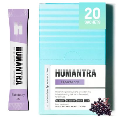 Humantra Electrolytes Powder - Elderberry Flavor, 20ct - Powdered Hydration Sachets - Plant-Based Electrolyte Powder with 6 Electrolytes - Vegan, Sugar Free, Gluten Free