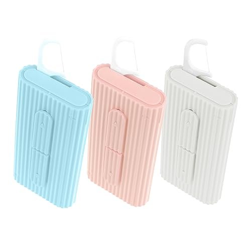 WLLHYF Portable Dental Floss Case Automatic Dental Floss Pick Organizer Case Travel Flosser Dispenser Storage Case Refillable Holder Boxes with 10 Floss Picks for Teeth Cleaning (White+Blue+Pink)