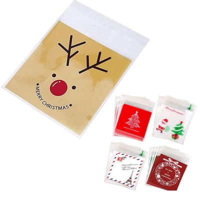 100PCS Christmas Cellophane Bag 10 x 10 mas Cookie Treat Bags Sweet Candy Party Favors (Style 053)