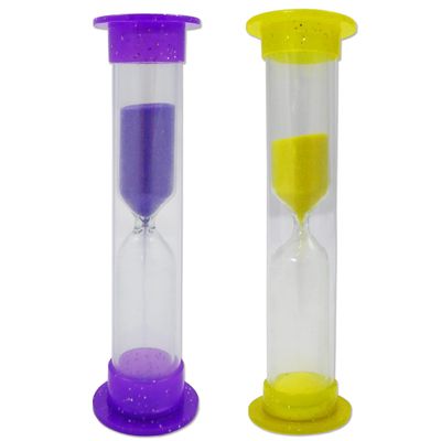 2 x Glitter Timer - 2 Minute Sand Toothbrush Timers (Purple & Yellow)