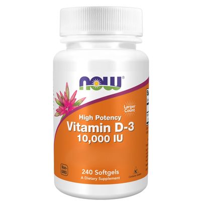 Now Foods Vitamin D3 10,000 IU - High Strength for Immune Support & Bone Health - 240 Easy-to-Swallow Softgels- Year-Round Vitamin D Supplement