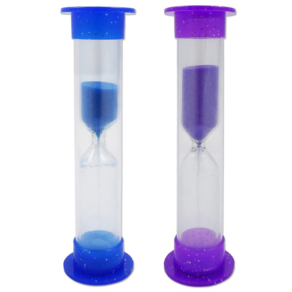 2 x Glitter Timer - 2 Minute Sand Toothbrush Timers (Blue & Purple)