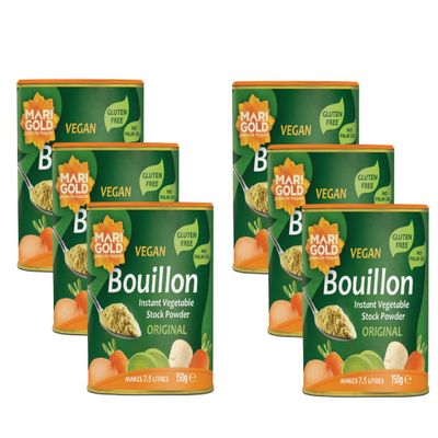 Marigold Vegetable Bouillon Powder, 150g (Pack of 6) Instant Vegan Stock powder, Natural Ingredients, No Artificial Additives Ideal for Soups, Stews & Sauces.