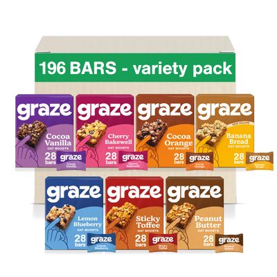 Graze - Vegan Snacks Variety box - Oat Boosts- Best of all flavors selection box of vegan snack oats flapjacks - Total of 196 snacks