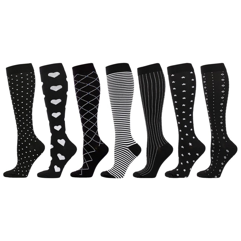 7Pcs Compression Socks for Men and Women, Flight Socks Compression Stockings Knee High Socks for Running, Sport, Medical, Athletic, Airplane Travel, Pregnant Woman