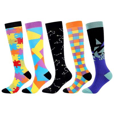 5Pcs Compression Socks for Men and Women, Flight Socks Compression Stockings Knee High Socks for Running, Sport, Medical, Athletic, Airplane Travel, Pregnant Woman