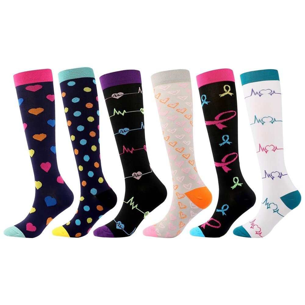 6Pcs Compression Socks for Men and Women, Flight Socks Compression Stockings Knee High Socks for Running, Sport, Medical, Athletic, Airplane Travel, Pregnant Woman
