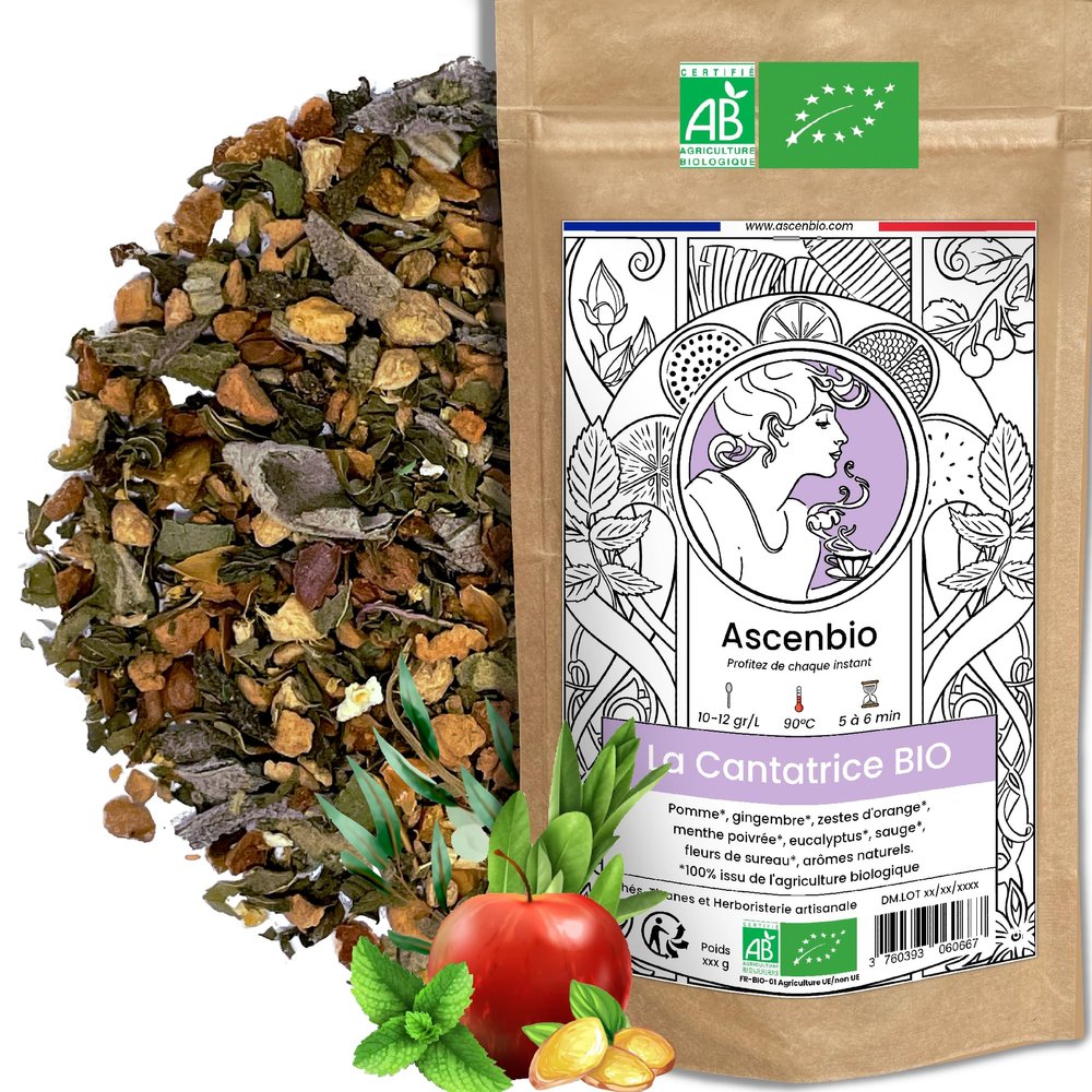 Ascenbio - Infusion Organic cantatrice 180 g loose Prepared and packaged in France Biodegradable packaging