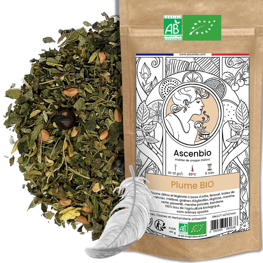 Ascenbio - Infusion Organic Feather 180 g Loose Prepared and packaged in France Biodegradable Packaging