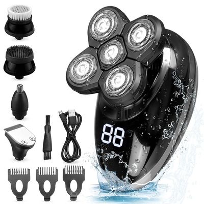 Electric Razor for Men's, 5 In 1 Men's Rechargeable Bald Head Electric Shaver 5 Floating Heads Beard Nose Ear Hair Trimmer Razor Clipper Facial Brush