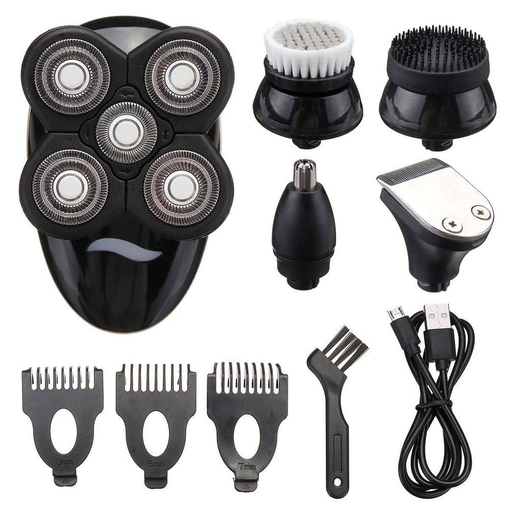 Electric Razor for Men's, 5 in 1 Rechargeable Electric Shaver Five Floating Heads Razors Hair Clipper Nose Ear Hair Trimmer Men Facial Cleaning Brush
