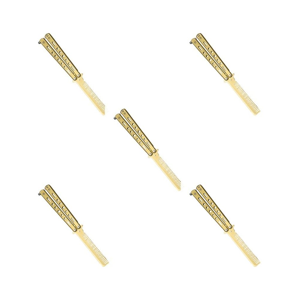 5 set of Butterfly Combs Hair Trimmer Barber Tool Beard Metal for Beginner Training Gold, 22 cm