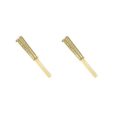 2 set of Butterfly Combs Hair Trimmer Barber Tool Beard Metal for Beginner Training Gold, 22 cm