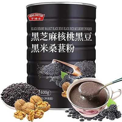 Black sesame walnut mulberry powder 600g/can,healthy and nutritious breakfast,convenient substitute food,delicious Snacks Gifts,Fast food,Black beans,oatmeal,Dessert, vegetable soup (Sugar-free,1can)