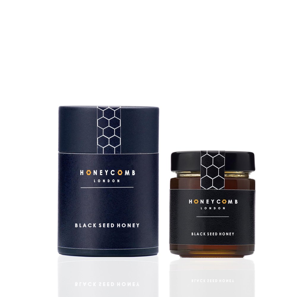 Black Seed Honey NOT INFUSED WITH BLACK SEEDS OR OIL Raw Unpasteurised UK packed Unfiltered Unheated Honey 100% Pure Honey Natural Honey Honeycomb London (250g)