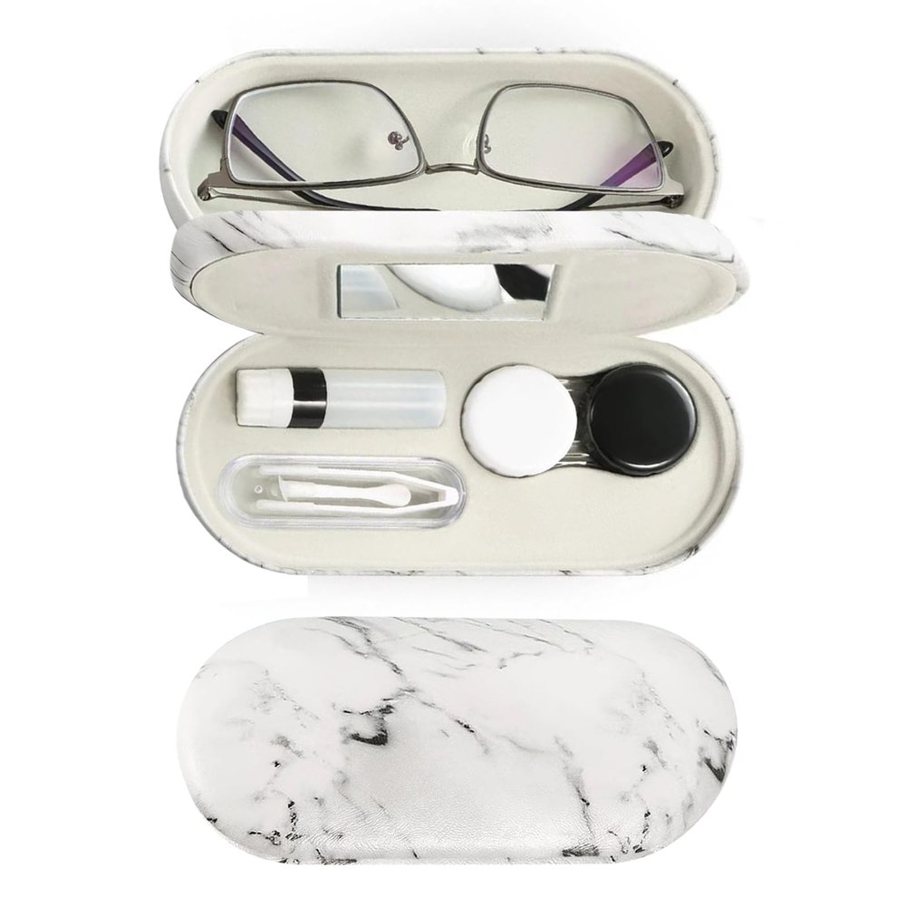 MUDOR 2 in 1 Contact Lens & Glasses Case, Marble White