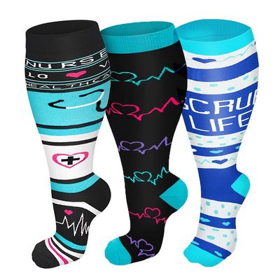 3 Pack Plus Size Compression Socks for Women and Men, 20-30mmhg Extra Large Wide Calf Knee High Stockings for Circulation Support (3XL, WQH166)
