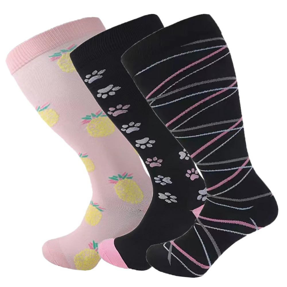 3 Pack Plus Size Compression Socks for Women and Men, 20-30mmhg Extra Large Wide Calf Knee High Stockings for Circulation Support (7XL, YS001-65+2+23)