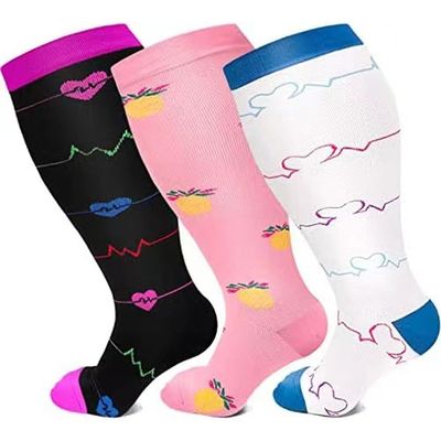 3 Pack Plus Size Compression Socks for Women and Men, 20-30mmhg Extra Large Wide Calf Knee High Stockings for Circulation Support (4XL, YS001-6+46+65)