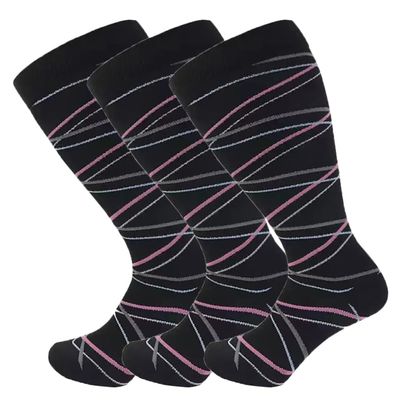 3 Pack Plus Size Compression Socks for Women and Men, 20-30mmhg Extra Large Wide Calf Knee High Stockings for Circulation Support (5XL, YSZ06-23)