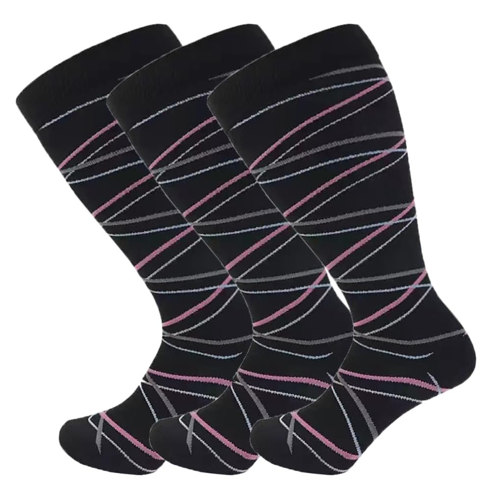3 Pack Plus Size Compression Socks for Women and Men, 20-30mmhg Extra Large Wide Calf Knee High Stockings for Circulation Support (5XL, YSZ06-23)