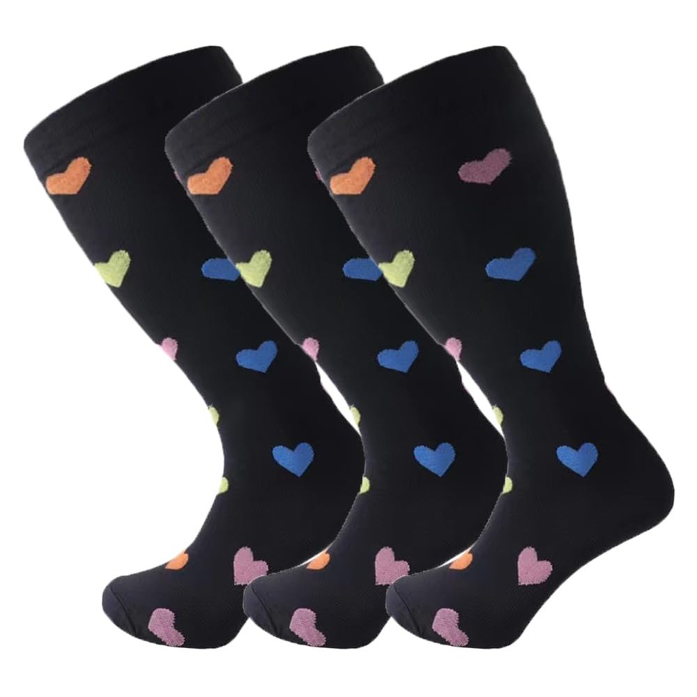 3 Pack Plus Size Compression Socks for Women and Men, 20-30mmhg Extra Large Wide Calf Knee High Stockings for Circulation Support (5XL, YS001-18)